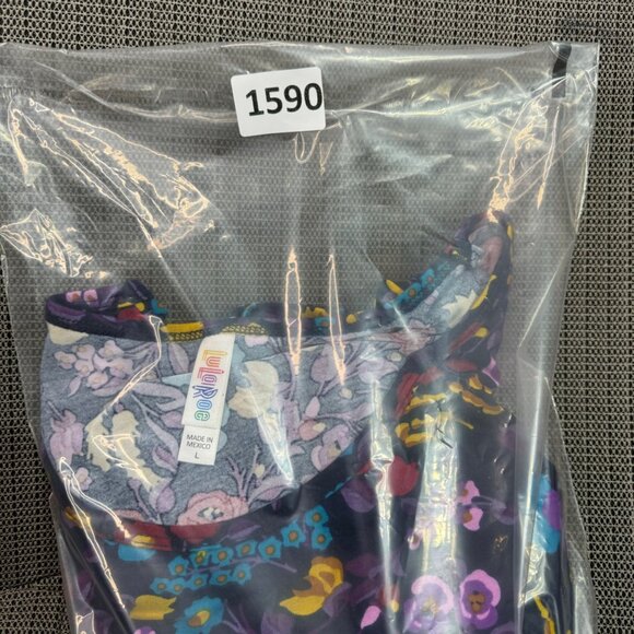 LuLaRoe Floral A-Line Womens Size L Top Short Sleeve Blue Multicolor - Picture 7 of 7